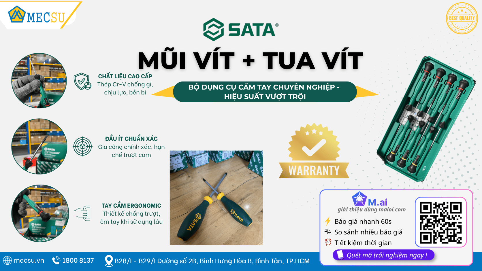 Tua Vít – Mũi Vít SATA 2026: Chuẩn MRO Cho Xưởng Cơ Khí